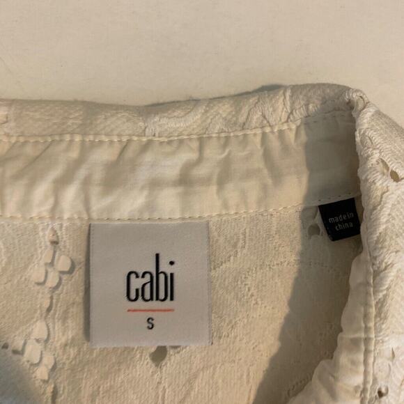 Cabi Jacket Women Small Off White Portrait Lace Floral 3/4 Sleeve Cropped Button - Picture 10 of 15